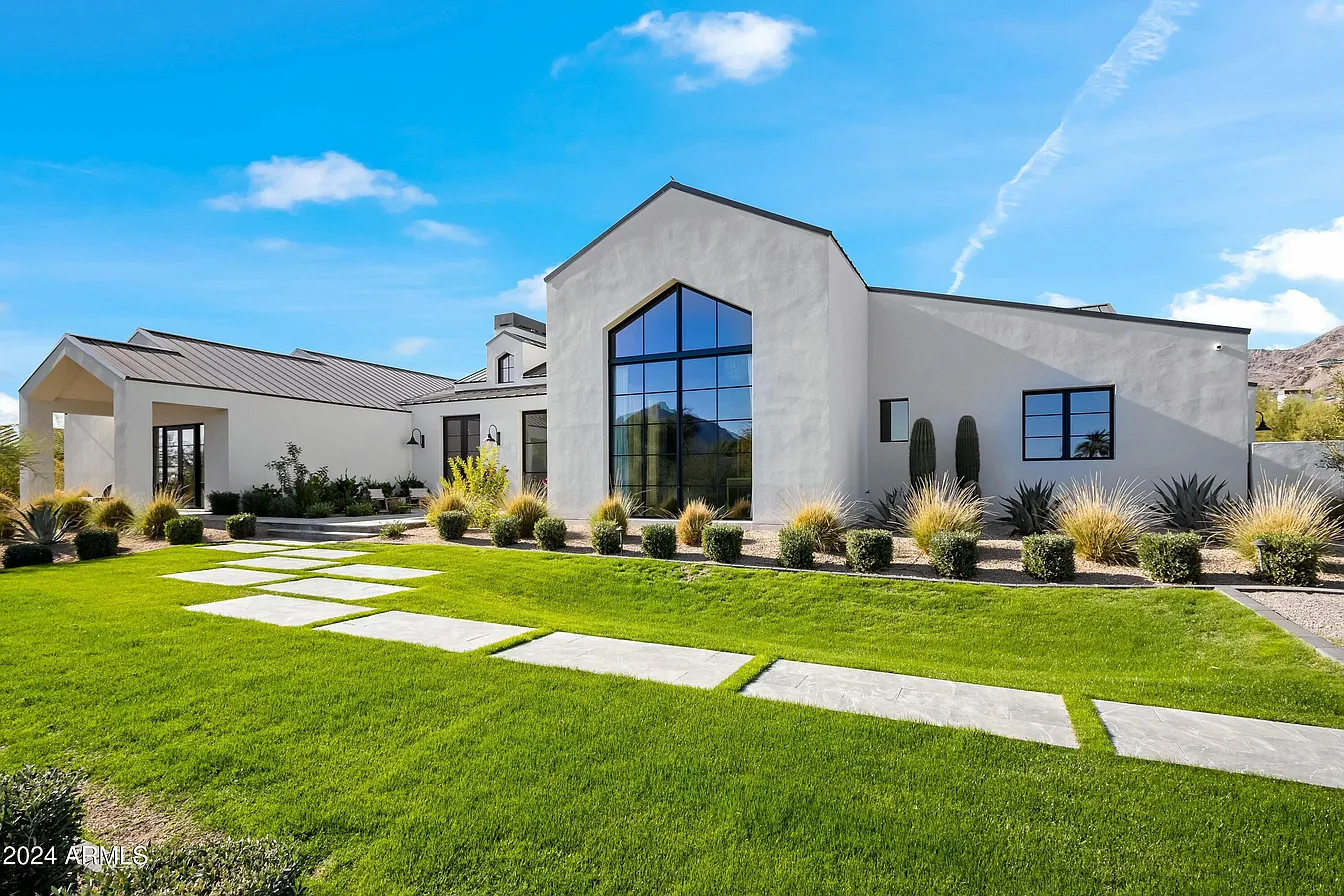 Modern white house with garden